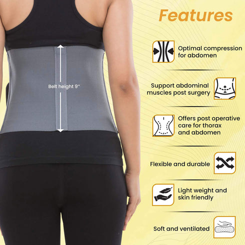 Abdominal Belt, ideal for Slimming Waist, Lower Back Pain Relief, after delivery for Tummy Reduction, Breathable Belt For Men And Women, Small, Grey